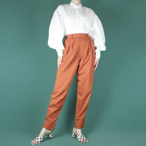 VINTAGE 90s Orange Slim Cotton Pleated 