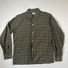 Vintage 1950s 60s Loop Collar Button Down Shirt Green Plaid Jackman  s Men  s M