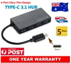 USB 3.1 HUB 4 Port External Compact Portable Built-in Cable For PC Laptop Mac au