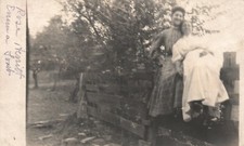 Women in Dresses Sitting on Fence Portrait Photo Antique Postcard RPPC