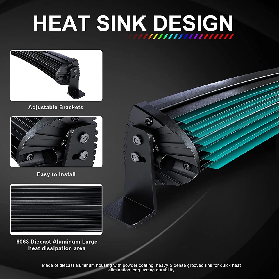 52 INCH LED Light Bar Spot Flood RGB Halo For Jeep Wrangler JK YJ TJ CJ LJ Foto 4 de 4