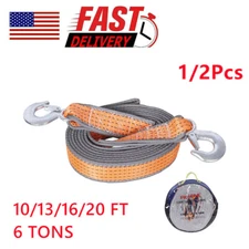 1/2Pcs 6 Tons Car Tow Cable Towing Strap Rope With 2 Hooks Emergency Heavy Duty