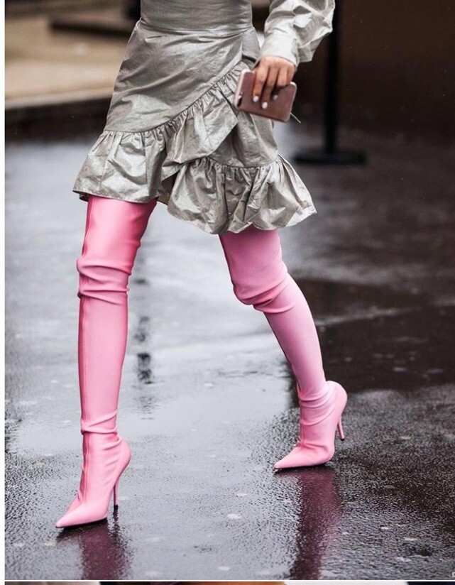 Balenciaga Women's Knife Over The Knee Socks Fluo Pink Boots Eu 36