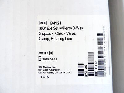 ICU Medical B4121 - 300" Extension Set w/ Removable 3-Way Stopcock 2025+ Box 25