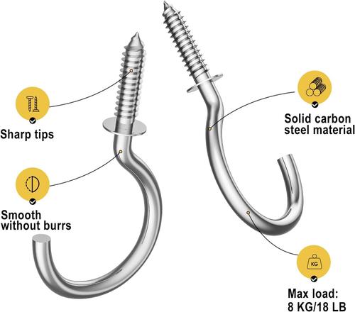 RELBRO 100 Pcs Screw Hooks, 1 Inch Cup Hooks Screw in Mug Hooks Metal Heavy Duty - Picture 4 of 12
