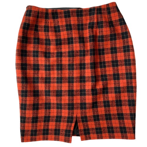 Vintage Skirt Pencil Check Wool Size 10 12 Tartan Red Black Straight 80s Office - Picture 15 of 22