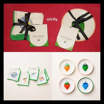 NWT Kate Spade x Target Set of 4 Strawberry Appetizer Plates + Cocktail Napkins