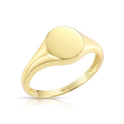 14K Real Solid Yellow Gold Round Signet Ring Minimalist Promise