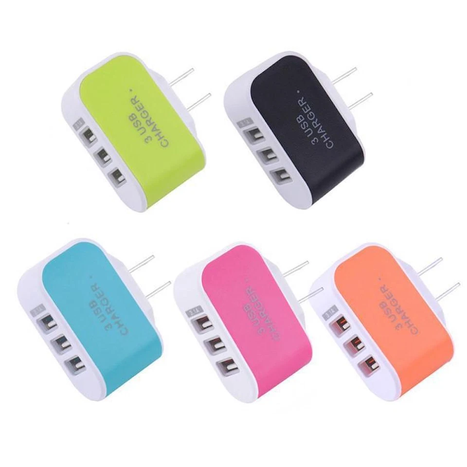 5V 3.1A WALL PLUG 3 USB PORT HUB SLOT CHARGER A/C ADAPTER CONNECTOR US LED LIGHT - Image 3 of 4