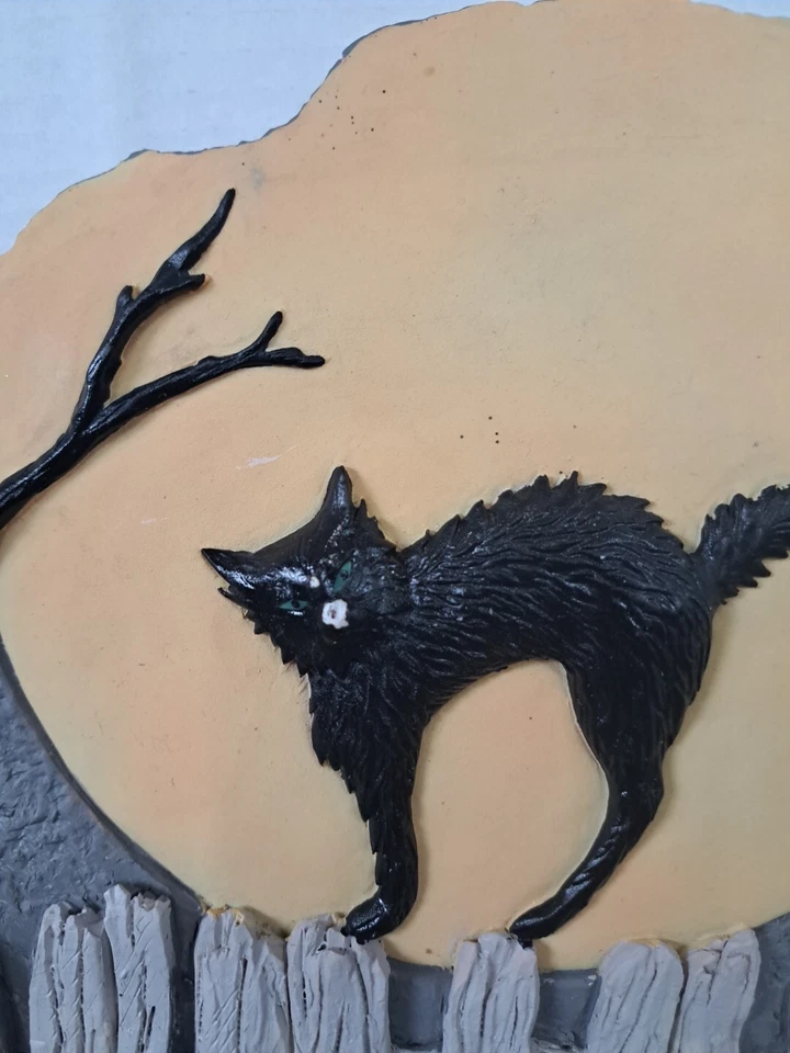 Colgador de letrero de puerta redondo de Halloween de cerámica de 12" decoración de pared gato negro Foto 3 de 4