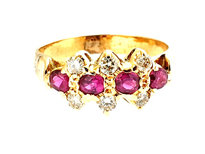 Feiner natürlicher Rubin + Diamant 14K Gelbgold Größe 6,0 Band Statement Ring Nachlass