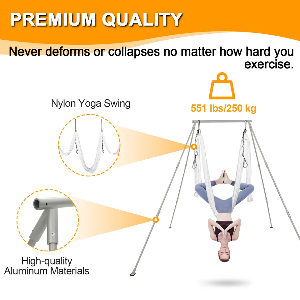 Soporte Aéreo Portátil Plataforma Yoga Columpio Barra Blanco Seda 551lbs Carga Yoga Marco 20FT Foto 3 de 4