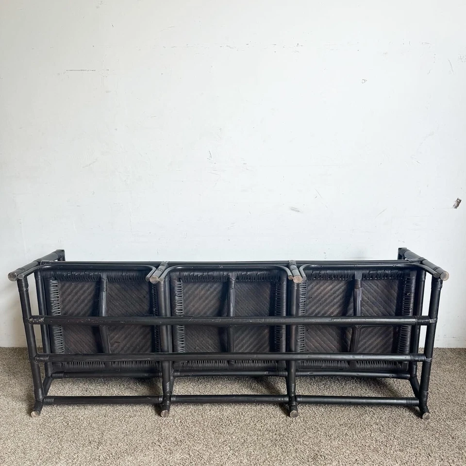 Sofá Boho Chic Negro Mimbre Ratán con Cojines Rojo Tostado y Negro Foto 2 de 4