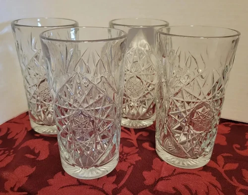 Vintage Libby USA Hobstar 6” Tall 16 oz.  Highball Drinking Glasses Set of 4