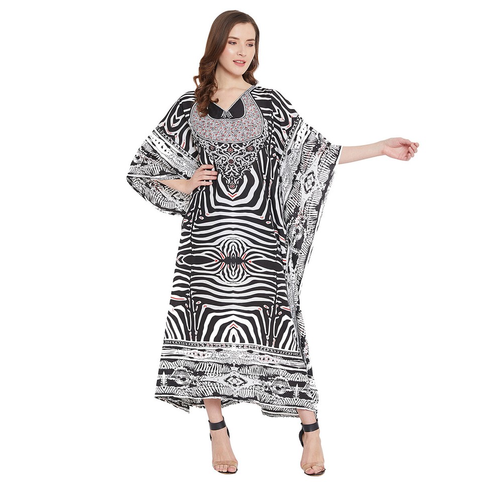 Phagun African Print Plus Size Kaftan - Black Geometric Beach Cover Up Kimono For Women