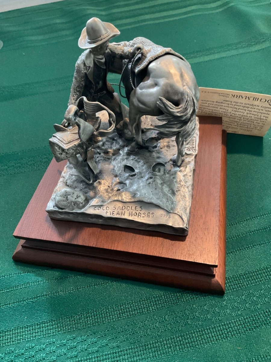 Cold Saddles, Mean Horses Pewter Sculpture by Donald Jack Polland