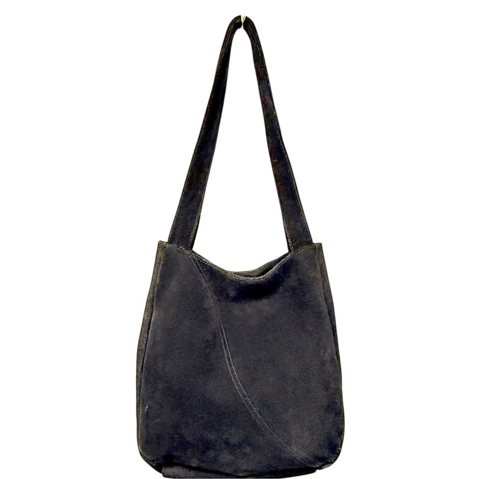 Bolso Hobo de Hombro Wilson Vintage Años 90 Cuero Negro Gamuza Boho Dos Asas Foto 2 de 4