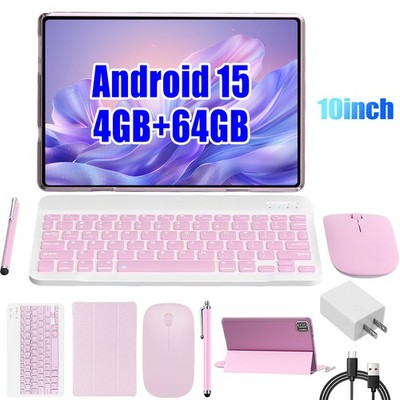 Kids Tablet, Android 15 for Boys Girls 10.1 Inch with Keyboard and Mouse Bundle