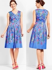 NEW rsvp by Talbots Sz 16 Periwinkle Blue floral pleated cotton tea dress, $169