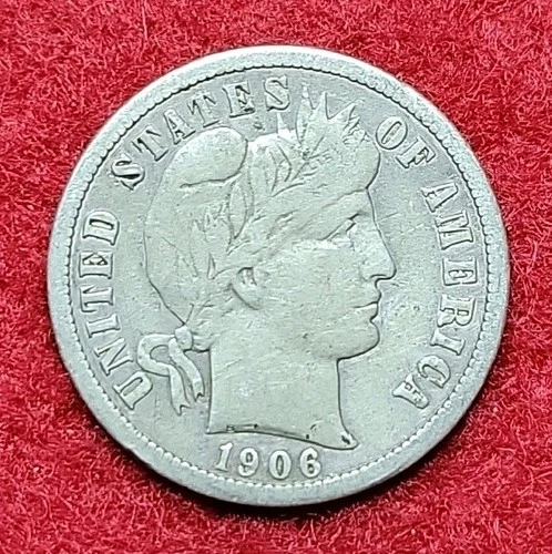 1906 D Silver Barber 10c Dime Fine