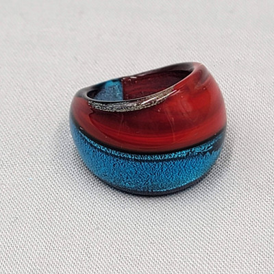 Dome Glass Statement Fashion Ring Dichroic Blue Red Swirl Size 10