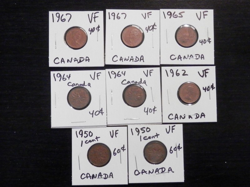 8 VF Small Cents From Canada 2-1950,1-1962,2-1964,1-1965,2-1967