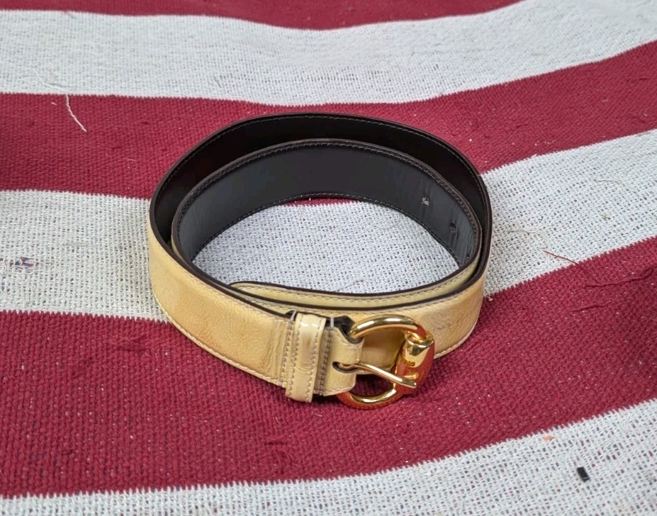 Gucci Ivory Cream Leather Bamboo Horsebit Buckle Adjustable Belt Size 34/85 Auth GUCCI Beige/Blue/Red GG Crystal Coated Canvas Horsebit  main image 3
