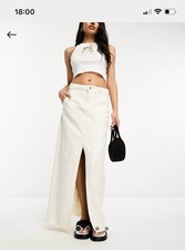 Miss Selfridges White Denim Midi Skirt With Slit Size 12
