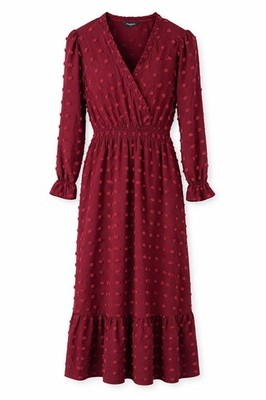BTFBM Burgundy Swiss Dot Maxi Dress Long Sleeve V Neck Ruffle NWT Size M |  eBay