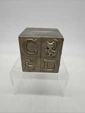 Vintage Baby's Silver Plated ABC Block Bank, Childs Cube Block Coin Piggy Bank