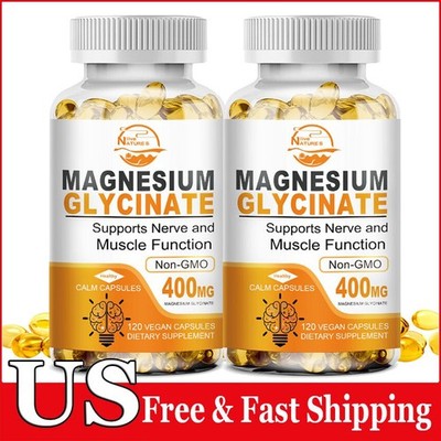 2 Packs﻿ Magnesium Glycinate Capsules 400mg-Wellness Fatigue Bone Health Support