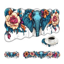 4In1 Large Gaming Mouse Pad Keyboard Wrist Rest Set Floral Elephant Decor