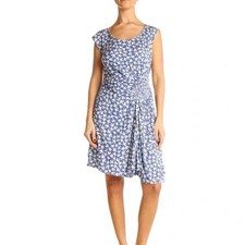 Leifnotes Anthropologie Blue Bird Print Ruched Dress Women’s Size Medium