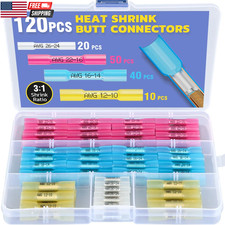 120 Pcs Marine Grade Heat Shrink Butt Wire Connectors Kit Waterproof Insulated E