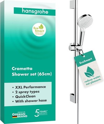 hansgrohe Crometta - wassersparendes Duschset mit Brausestange (65 cm),