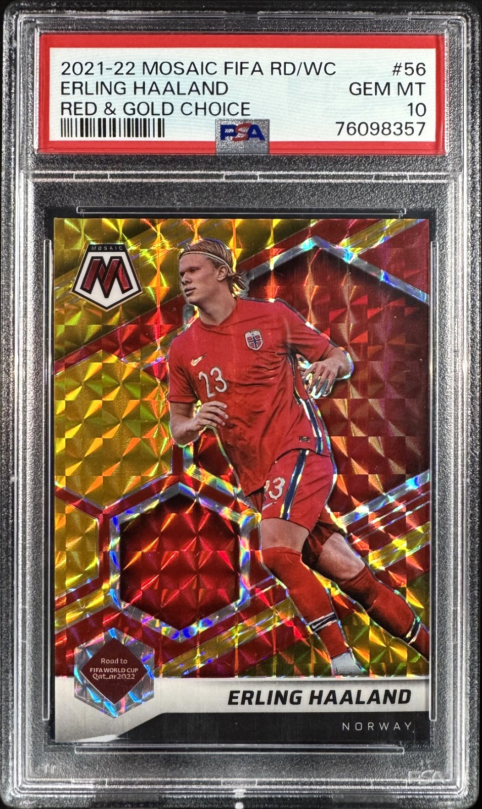 Erling Haaland 2021 Mosaic World Cup #56 *Red & Gold Choice* Numbered /88 PSA 10
