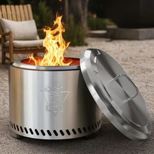Smokeless Firepit & Lid Cover: 304 Stainless Steel Fire Pit with Cover Accessory