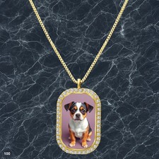 Stunning Cute Dog Puppy Pendant Necklace Printed Design Charming Gold Tone Epic