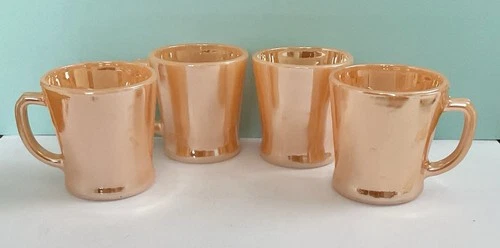Four Vintage Anchor Hocking Fire King Peach Luster Mugs D Handle