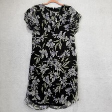 Lauren Ralph Lauren Dress Womens 6 Black Floral Flutter Shift Knee Length Lined