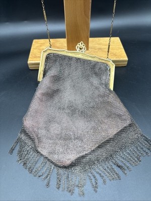 Antique 1920s Whiting & Davis Mesh Purse Flapper Bag Silk Lining Note Provenance