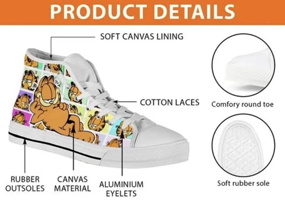 Garfield Zapatos de caña alta Lazy Garfield and Friends Unisex Zapatillas altas EU 39 Foto 3 de 4