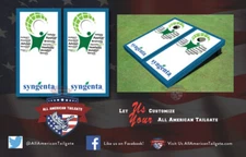 Syngenta Logos Around The Hole With Matching Blue Borders Custom Cornhole Board