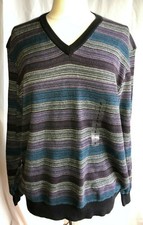  72 Lyle  Scott Men's L Large V Neck Sweater 100 Combed Cotton Multi Stripe