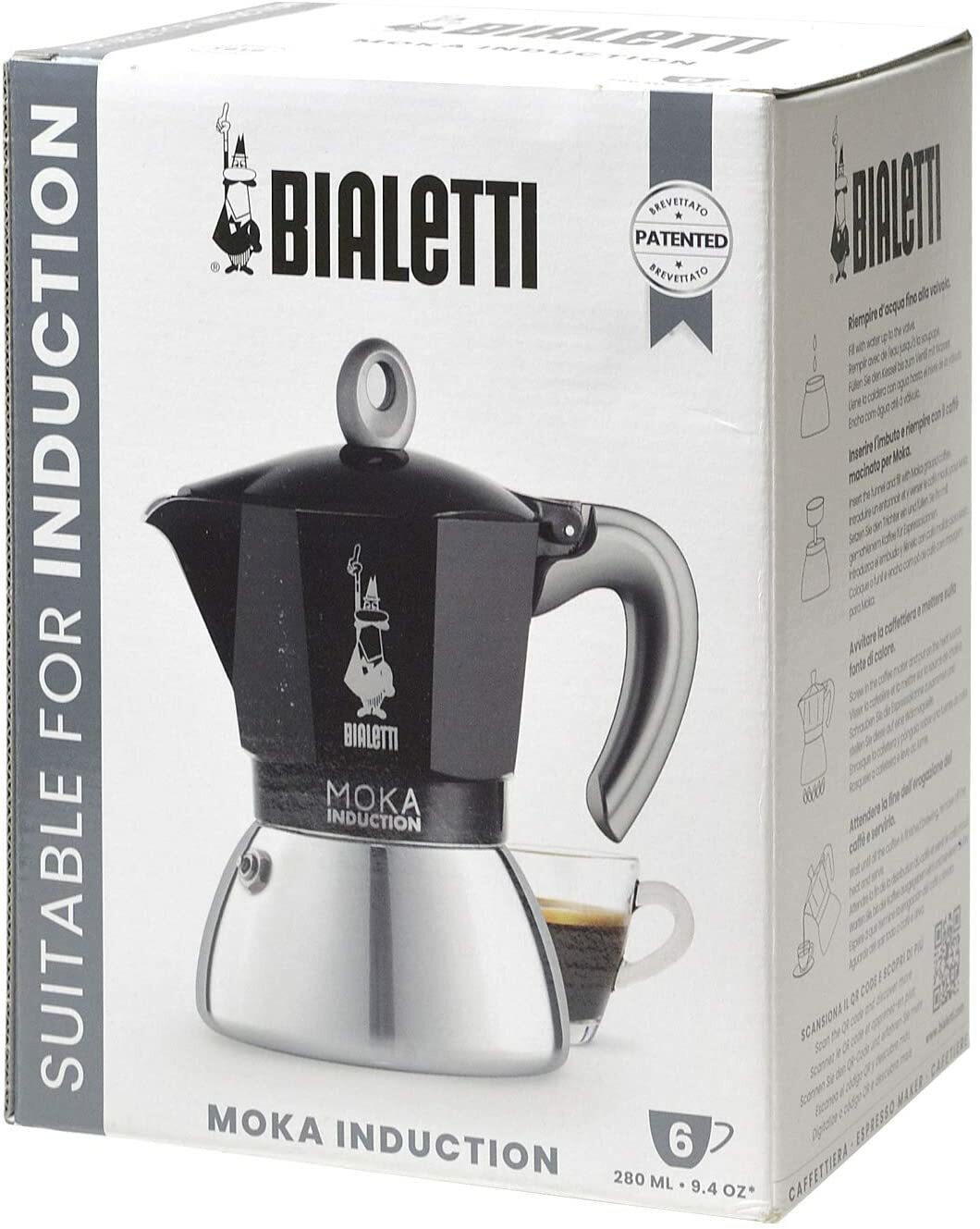 Bialetti 6 Cup Moka Induction Stovetop Espresso Coffee Maker Pot Black NEW Wyprzedaż, promocje