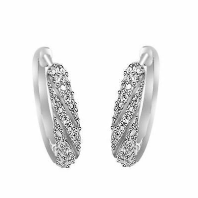 Hoop Huggies Earrings Natural Diamond Accent 14K White Gold Plated Silver