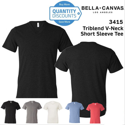 BELLA + CANVAS - Unisex Triblend V-Neck Short Sleeve Tee - 3415 | eBay