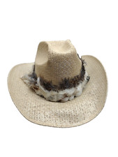 Vintage Texas Style Comanche Straw Cowboy Hat with Feathers USA 6 7/8 MX 55 80's