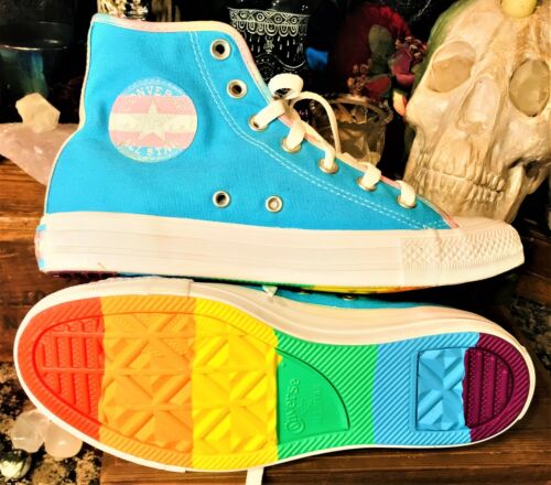 Lovely OSNT Love Is Love All Star Unique Rare Rainbow Pink Blue Converse 7.5W 