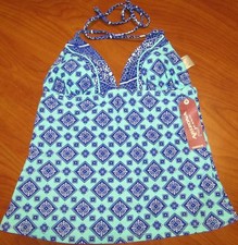 NEW ARIZONA JEAN CO. WOMENS BLUE AND TURQUOISE TANKINI SWIMSUIT TOP SZ S L